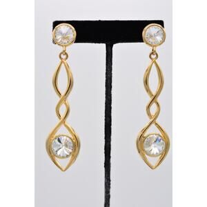 Bijoux Designs Vintage Crystal Earrings Rhinestone Crystal Gold Signed 80s BinAZ